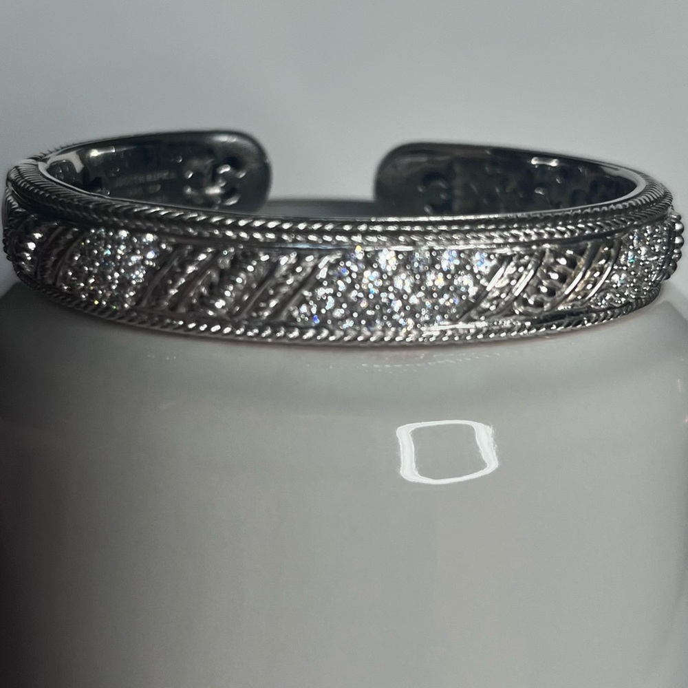 Judith Ripka Sterling Silver CZ Cuff Bracelet 7.5”